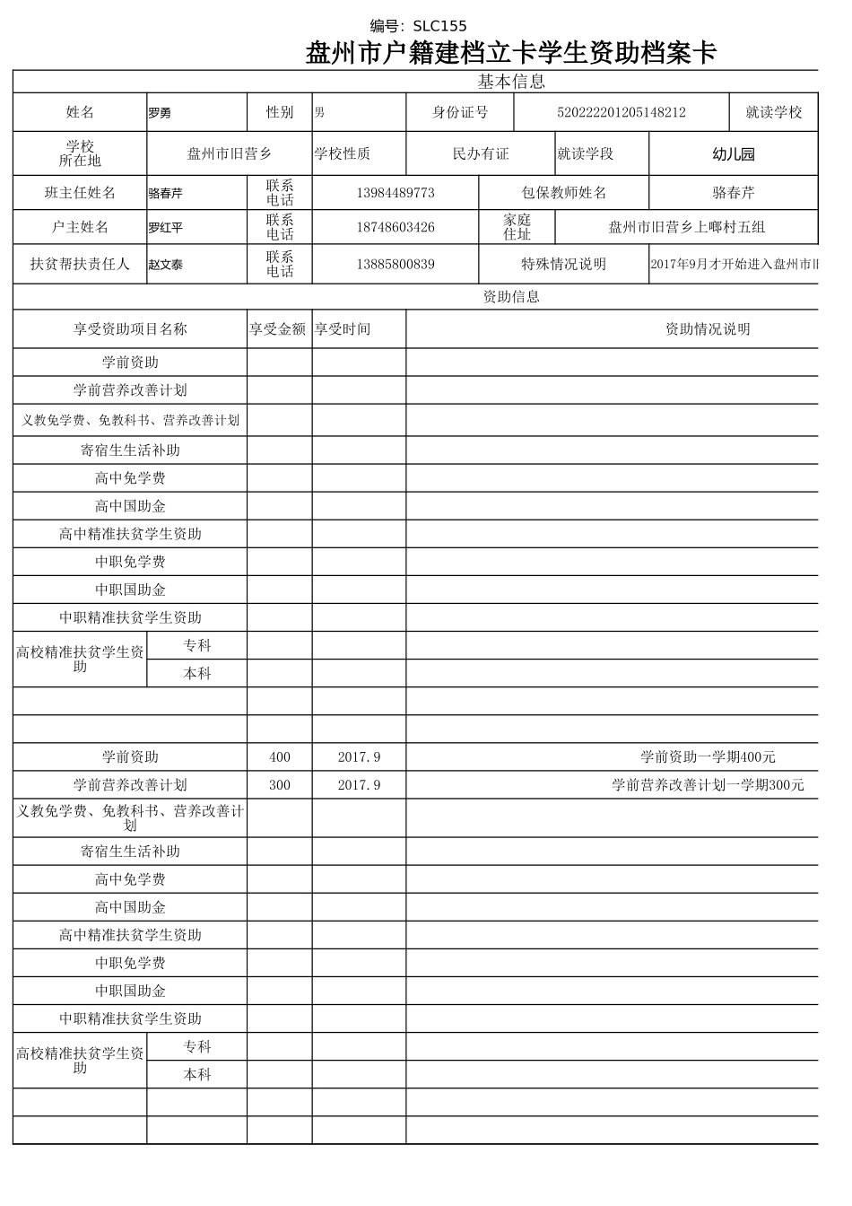 罗勇——盘州市建档立卡资助档案卡.xlsx_第1页