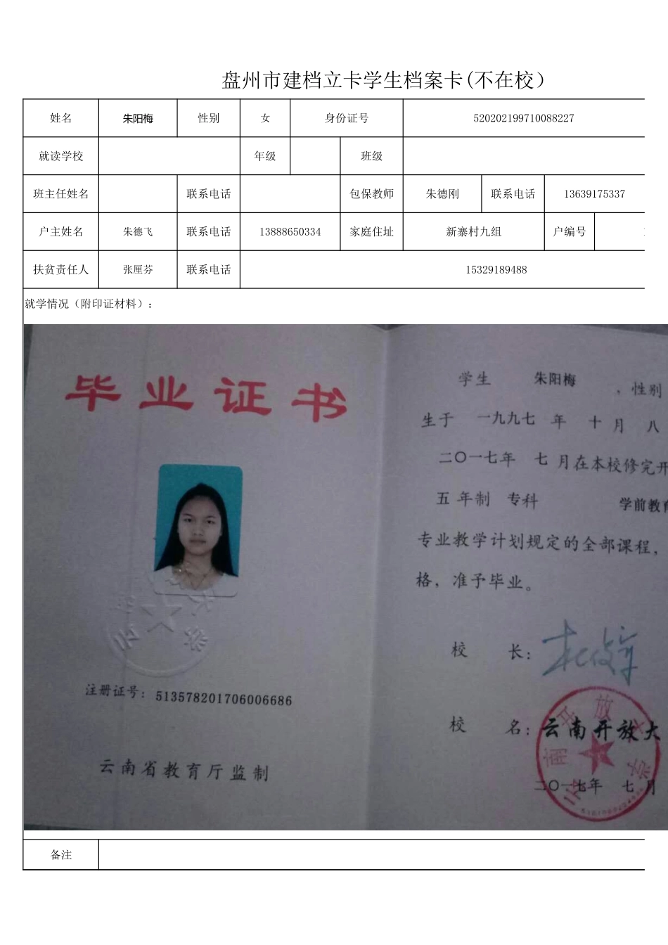 盘州市建档立卡学生档案卡（朱阳梅）.xlsx_第1页