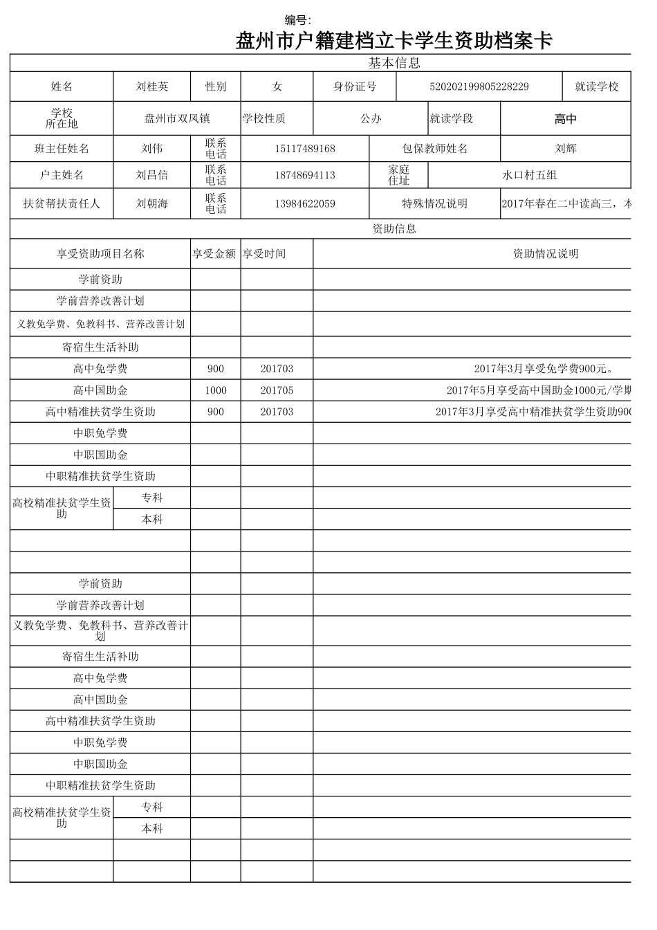 盘州市建档立卡资助档案卡(刘桂英）.xlsx_第1页