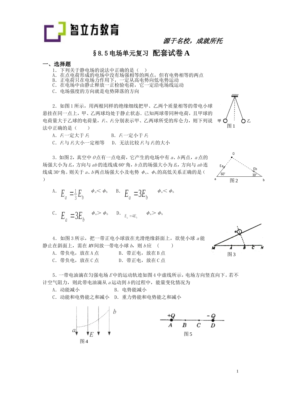 8.5电场单元复习配套练习AB卷.doc_第1页