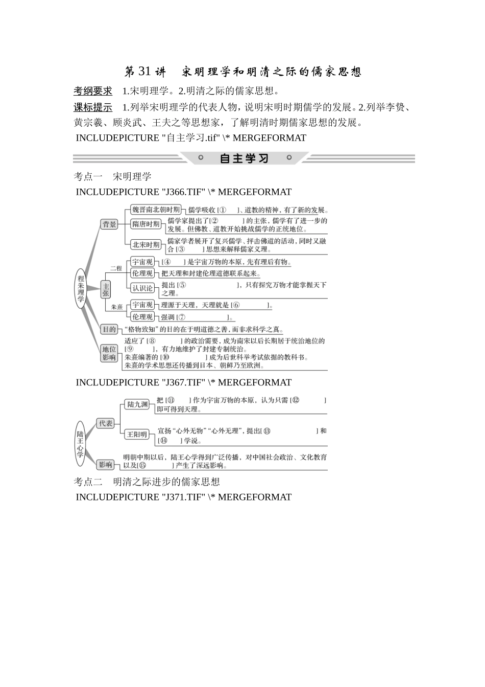 2018年高考历史（人教版）一轮复习精品讲练：第十二单元 第31讲　宋明理学和明清之际的儒家思想.doc_第1页