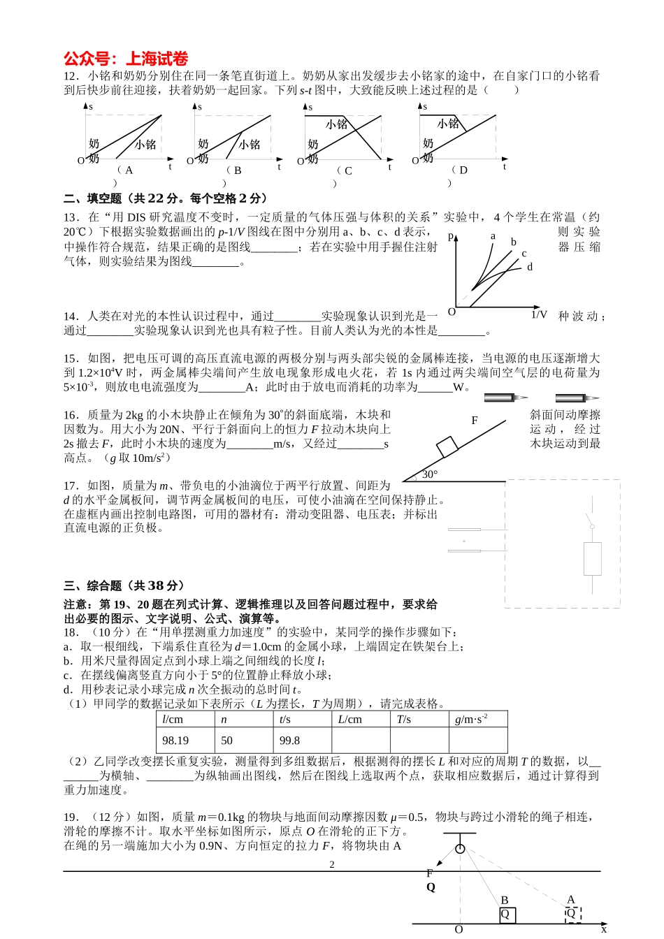2016-2017学年上海市高三第一学期考试研究试测 物理试卷.docx_第2页