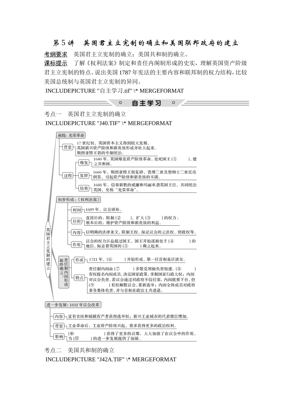 2018年高考历史（人教版）一轮复习精品讲练：第二单元 第5讲　英国君主立宪制的确立和美国联邦政府的建立.doc_第1页