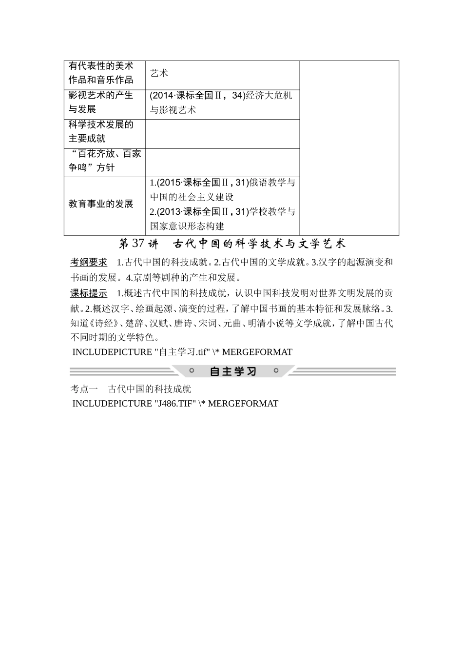 2018年高考历史（人教版）一轮复习精品讲练：第十五单元 第37讲　古代中国的科学技术与文学艺术.doc_第2页