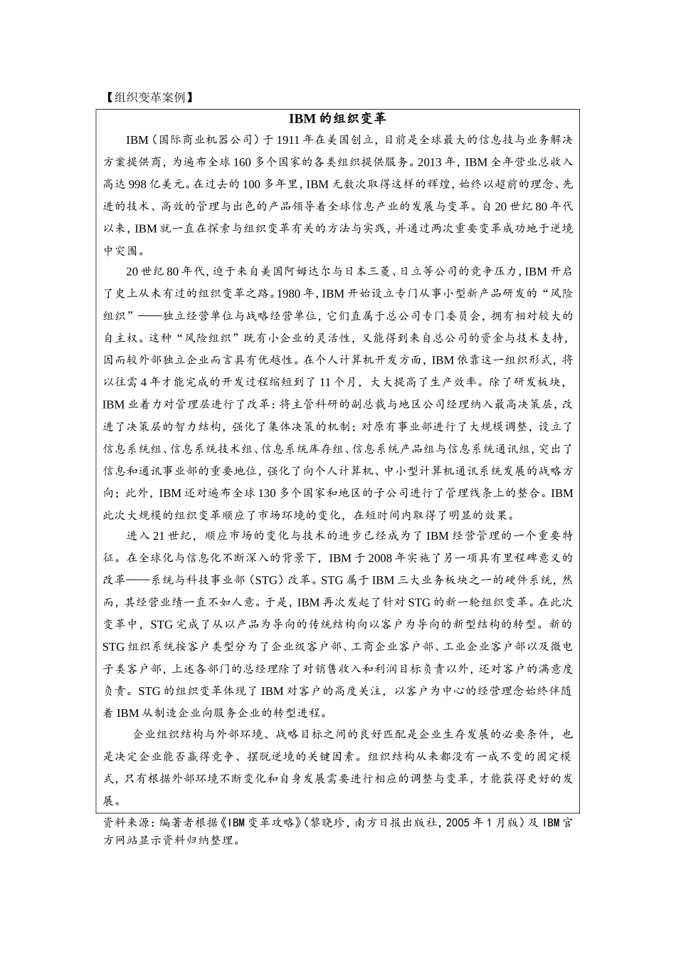 第八章附件3：组织变革案例—《IBM的组织变革》.doc_第1页
