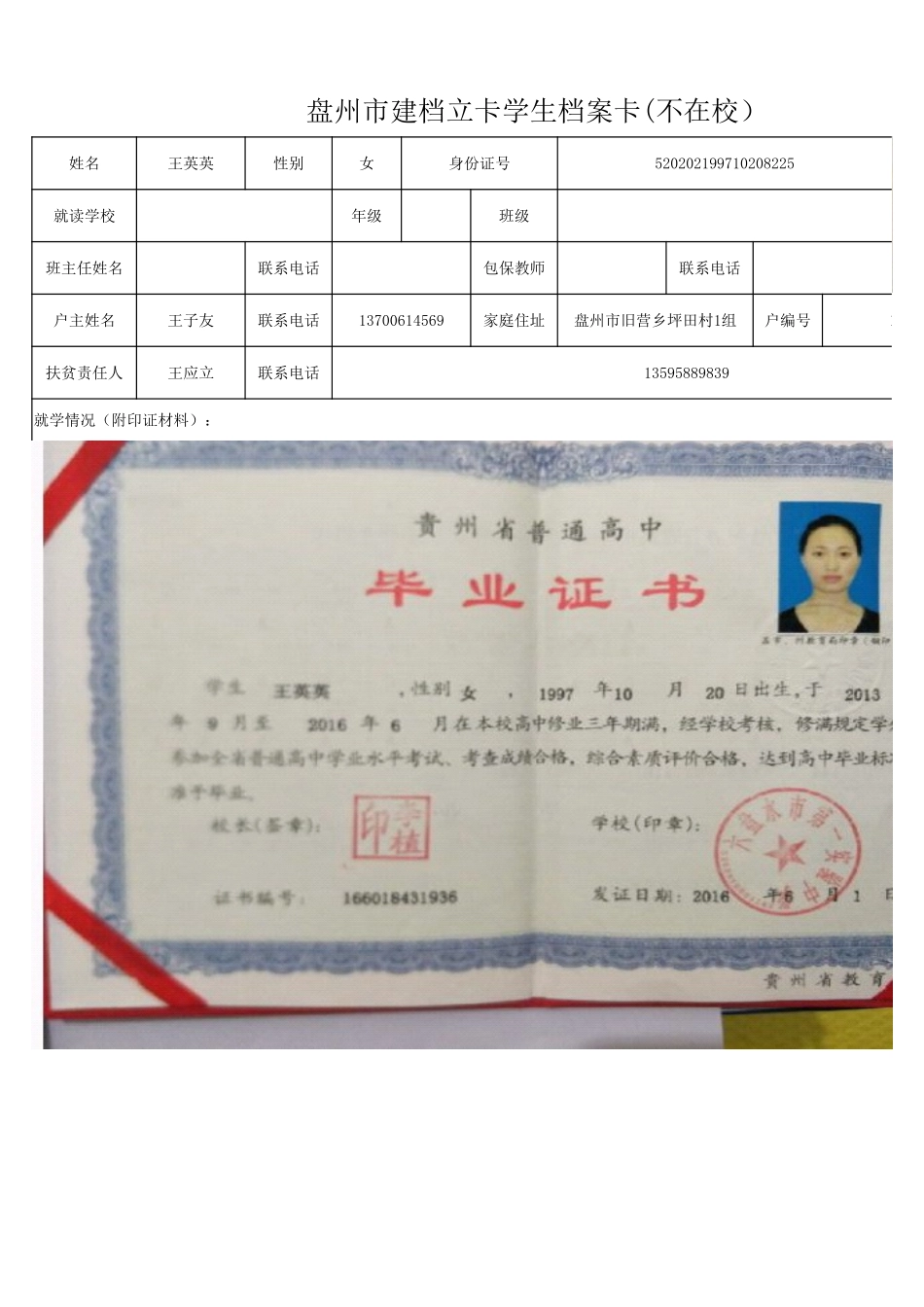 1108新表 盘州市建档立卡学生档案卡王英英.xlsx_第1页