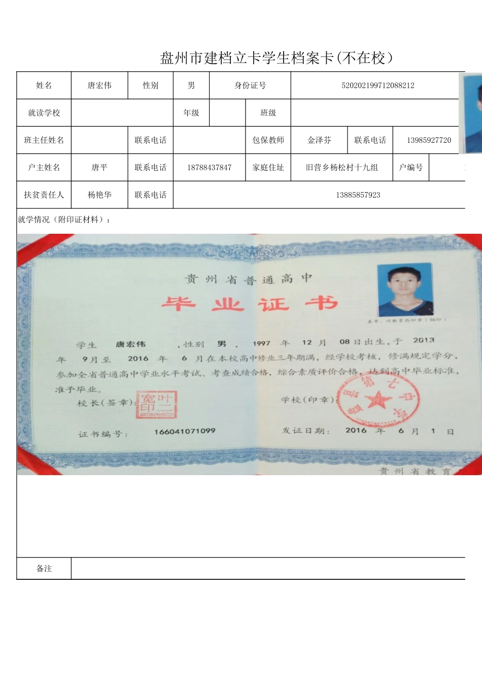 盘州市建档立卡学生档案卡唐宏伟.xlsx_第1页