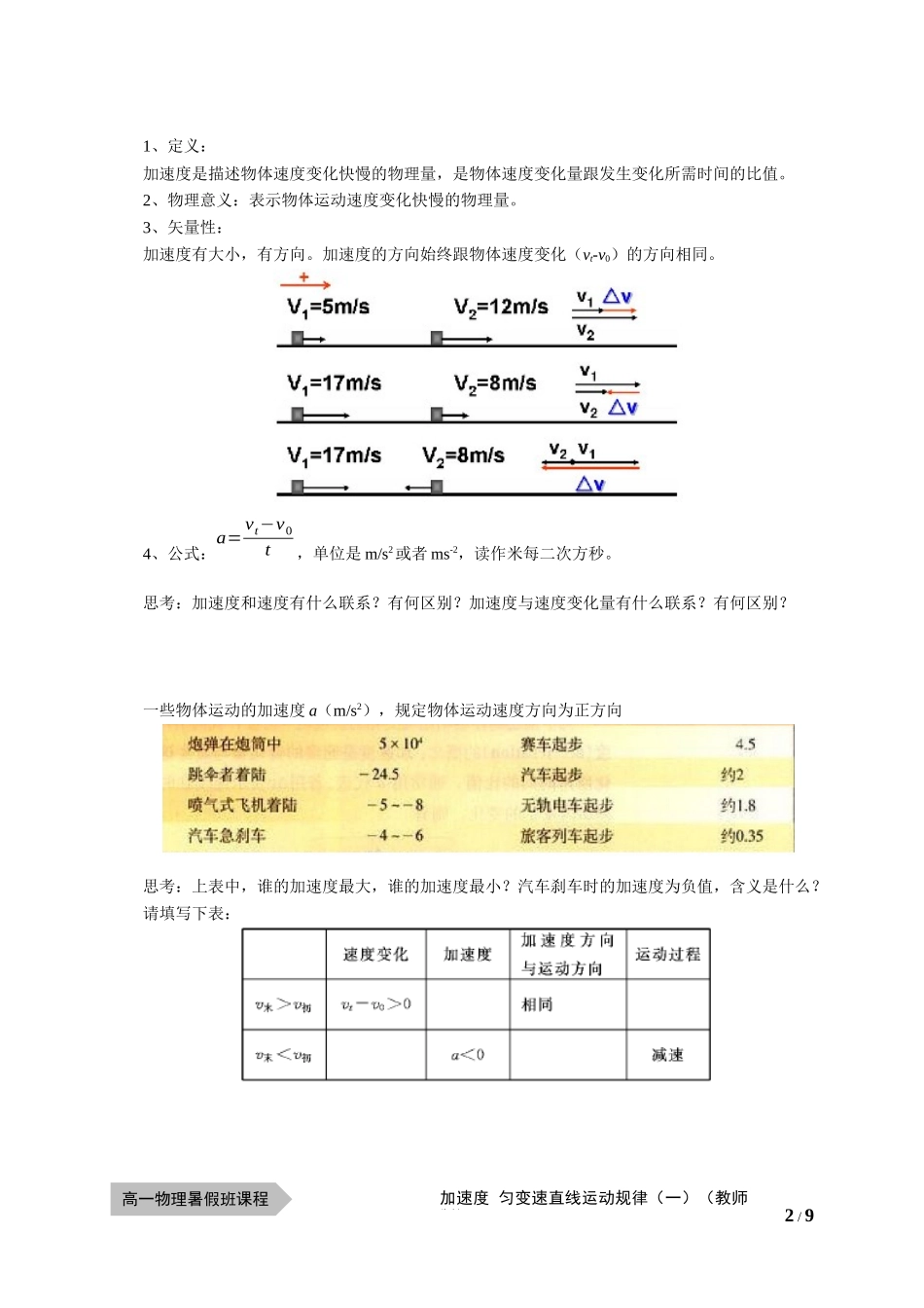 物—10暑—04—加速度 匀变速直线运动规律（一）—李玮（学生版）.docx_第2页