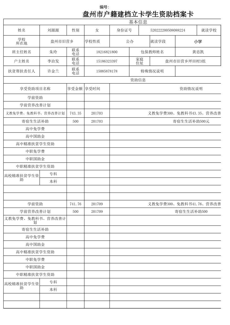 盘州市建档立卡资助档案卡刘源源.xlsx_第1页