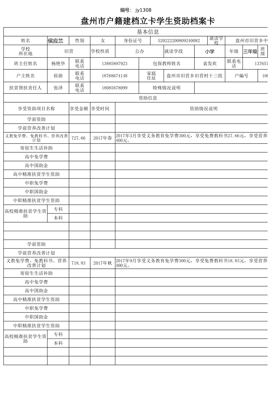 袁发欢盘州市建档立卡资助档案卡.xlsx_第2页