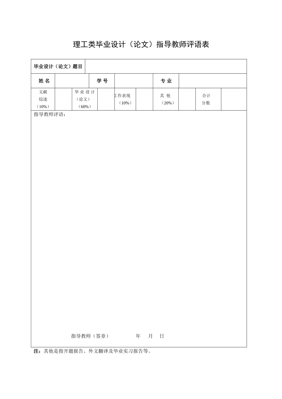 4 教师评语表、答辩评语表、成绩评定表.doc_第1页