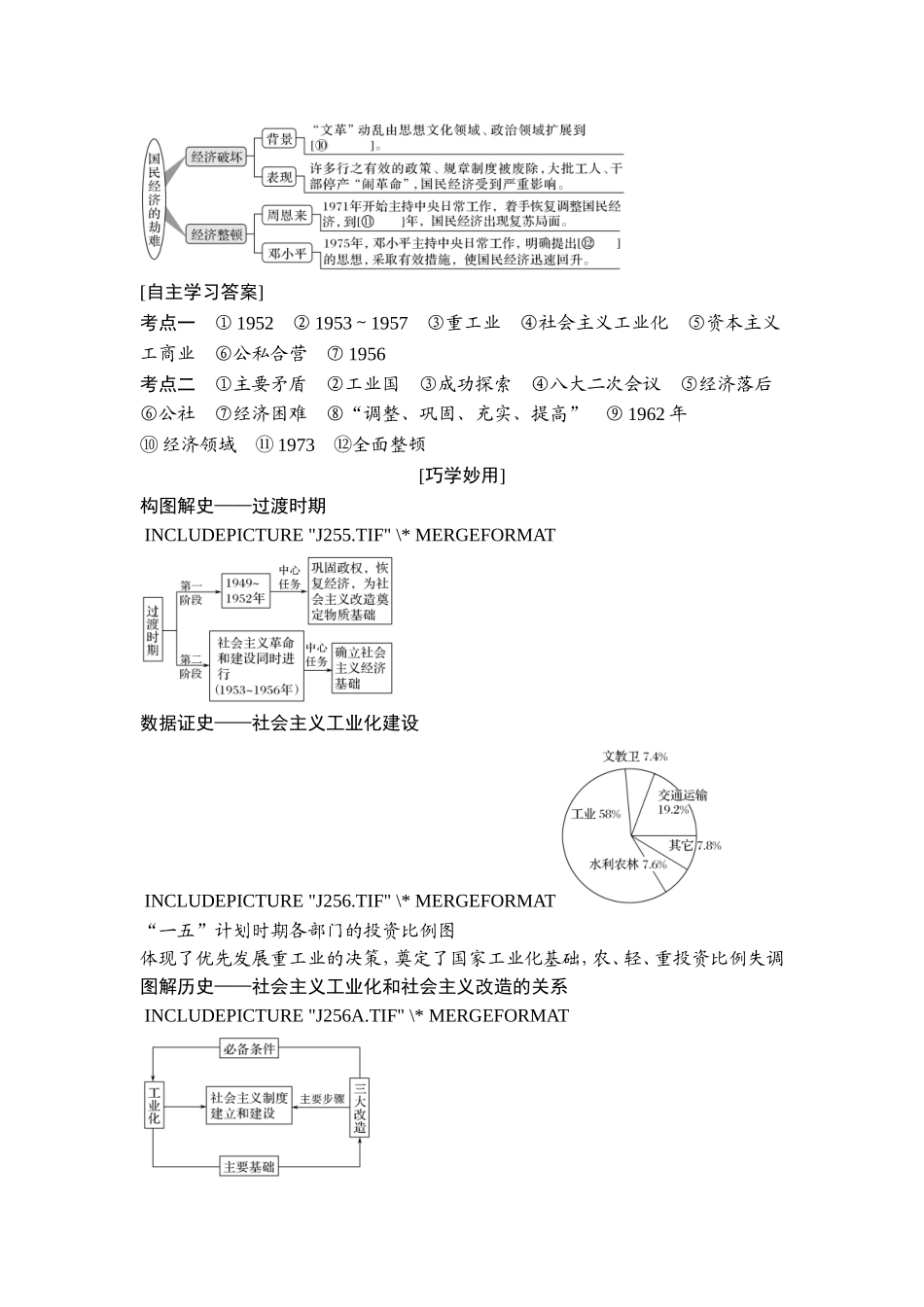 2018年高考历史（人教版）一轮复习精品讲练：第九单元 第23讲　经济建设的发展和曲折.doc_第3页