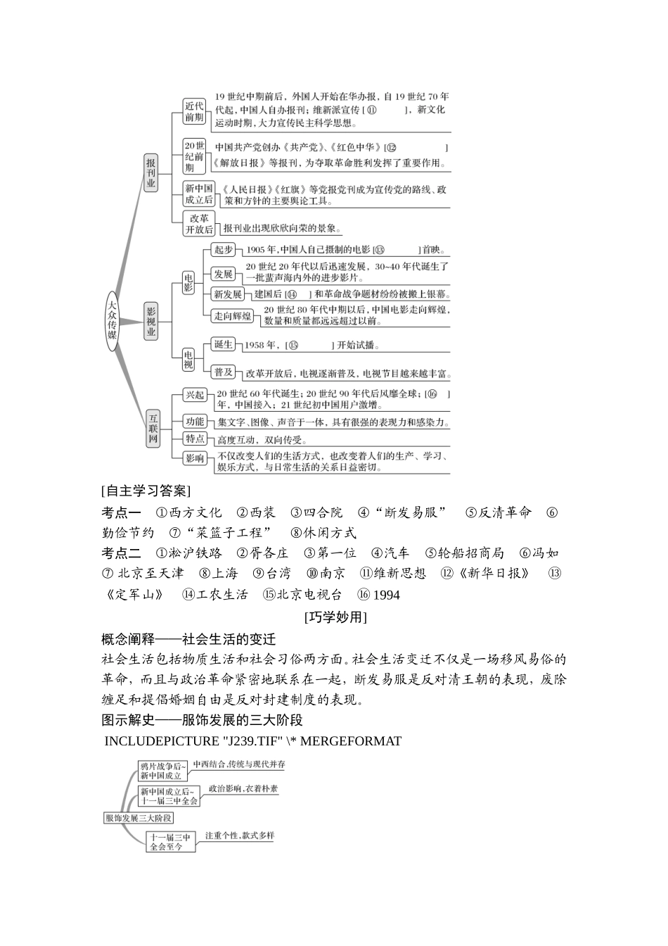 2018年高考历史（人教版）一轮复习精品讲练：第八单元 第22讲　中国近现代社会生活的变迁.doc_第3页