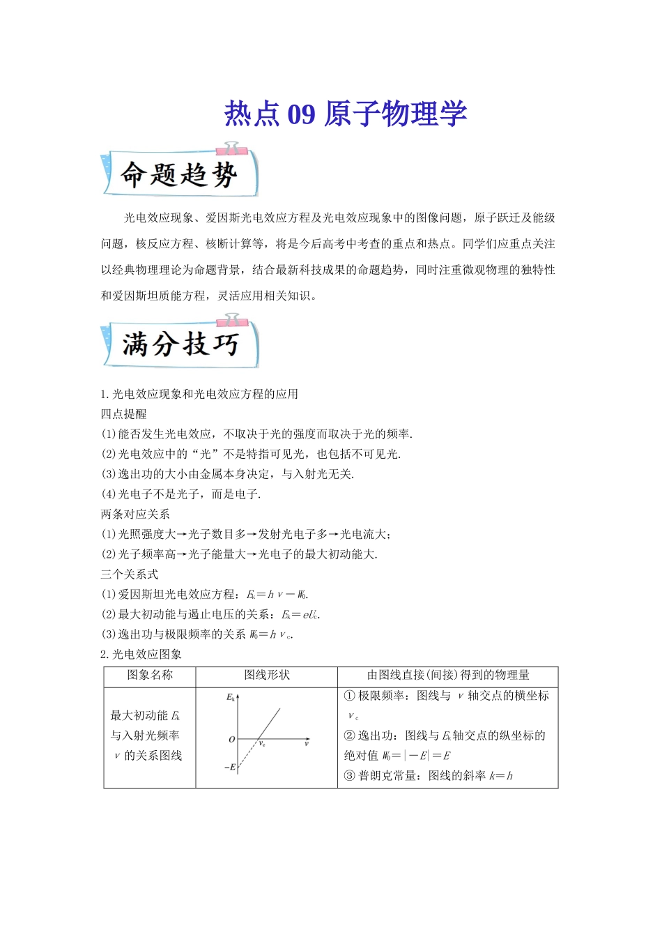 热点09 原子物理学（教师版含解析） 2022高考物理（新高考新题型）专练.docx_第1页