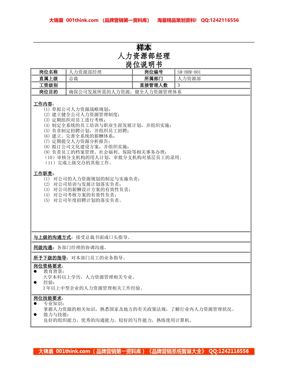 三木集团股份有限公司咨询项目--岗位说明书样本.doc_第1页