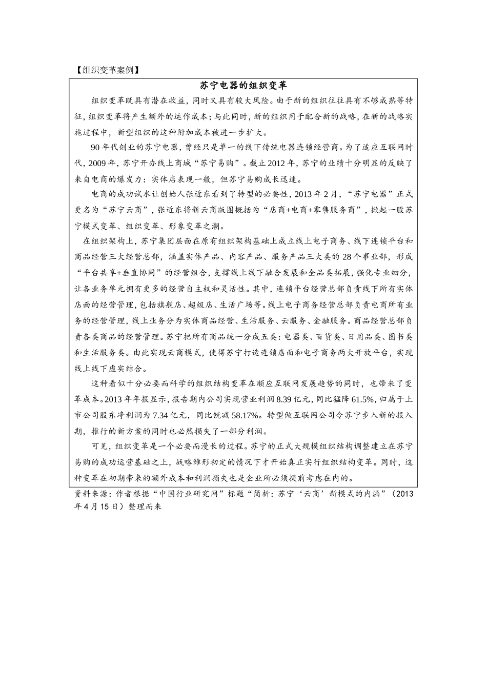 第八章附件6：组织变革案例—《苏宁电器的组织变革》.doc_第1页