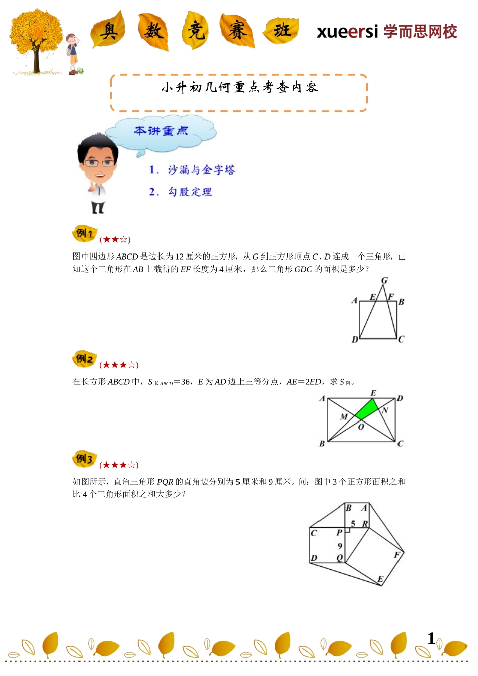 小升初几何重点考查内容————（常用结论总结——一简单相似知识、勾股定理等等）(1).doc_第1页