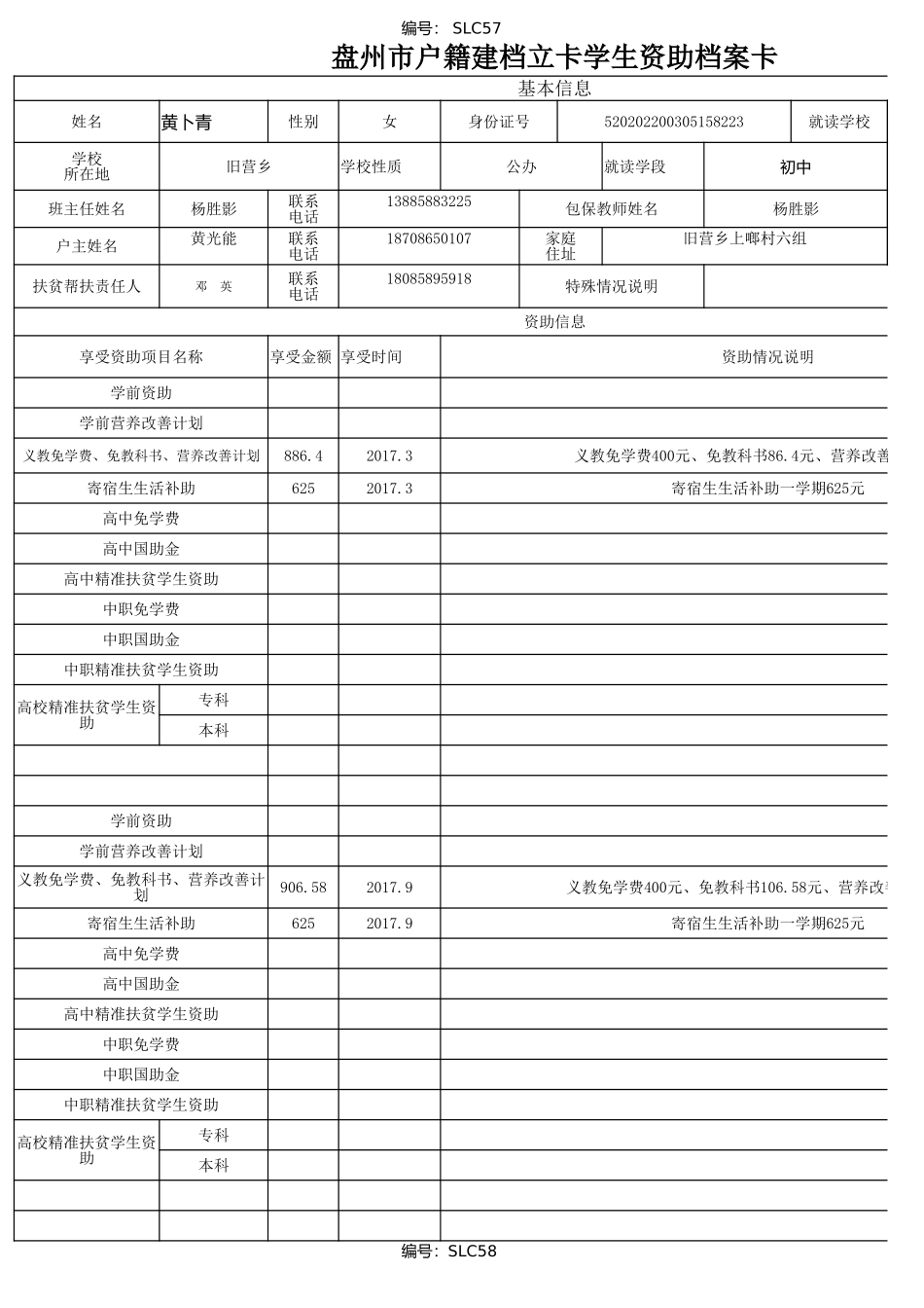（李俊威）1108盘州市建档立卡资助档案卡.xlsx_第1页