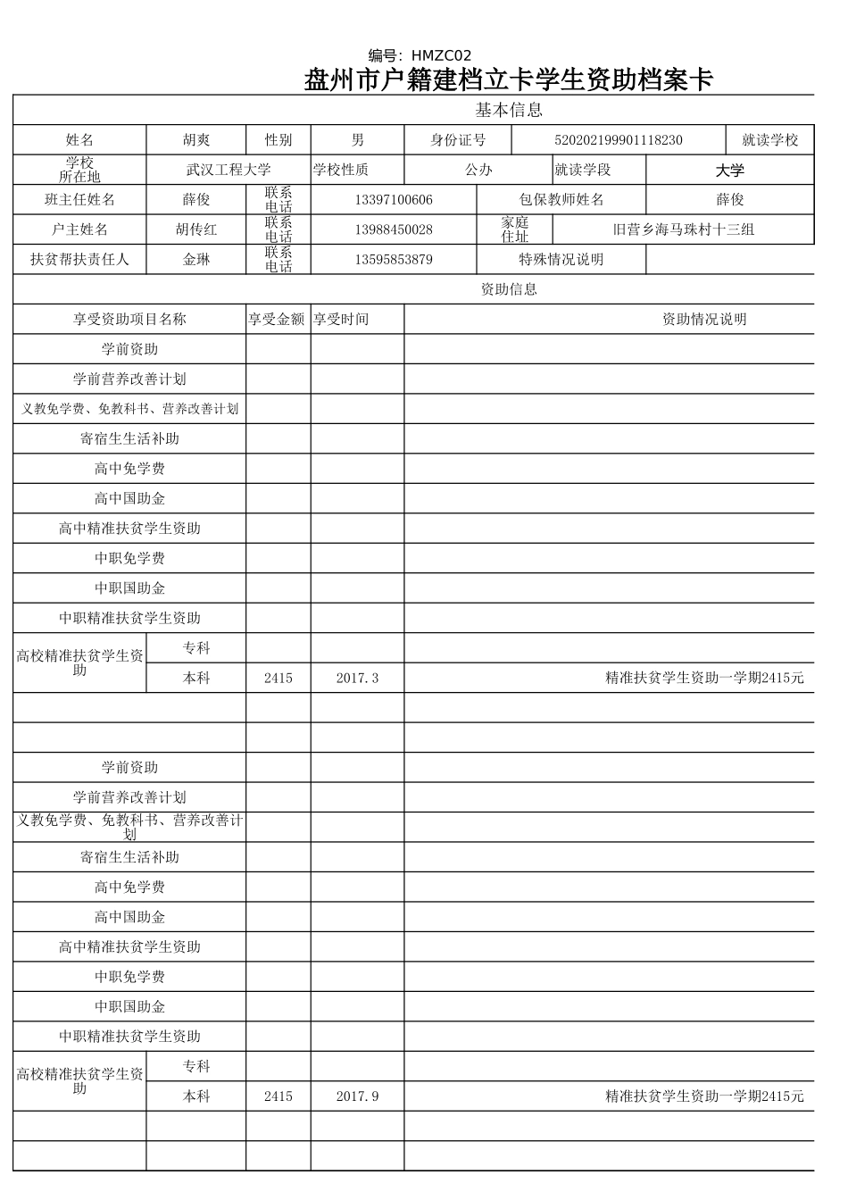 （卢征秀）1108盘州市建档立卡资助档案卡.xlsx_第2页