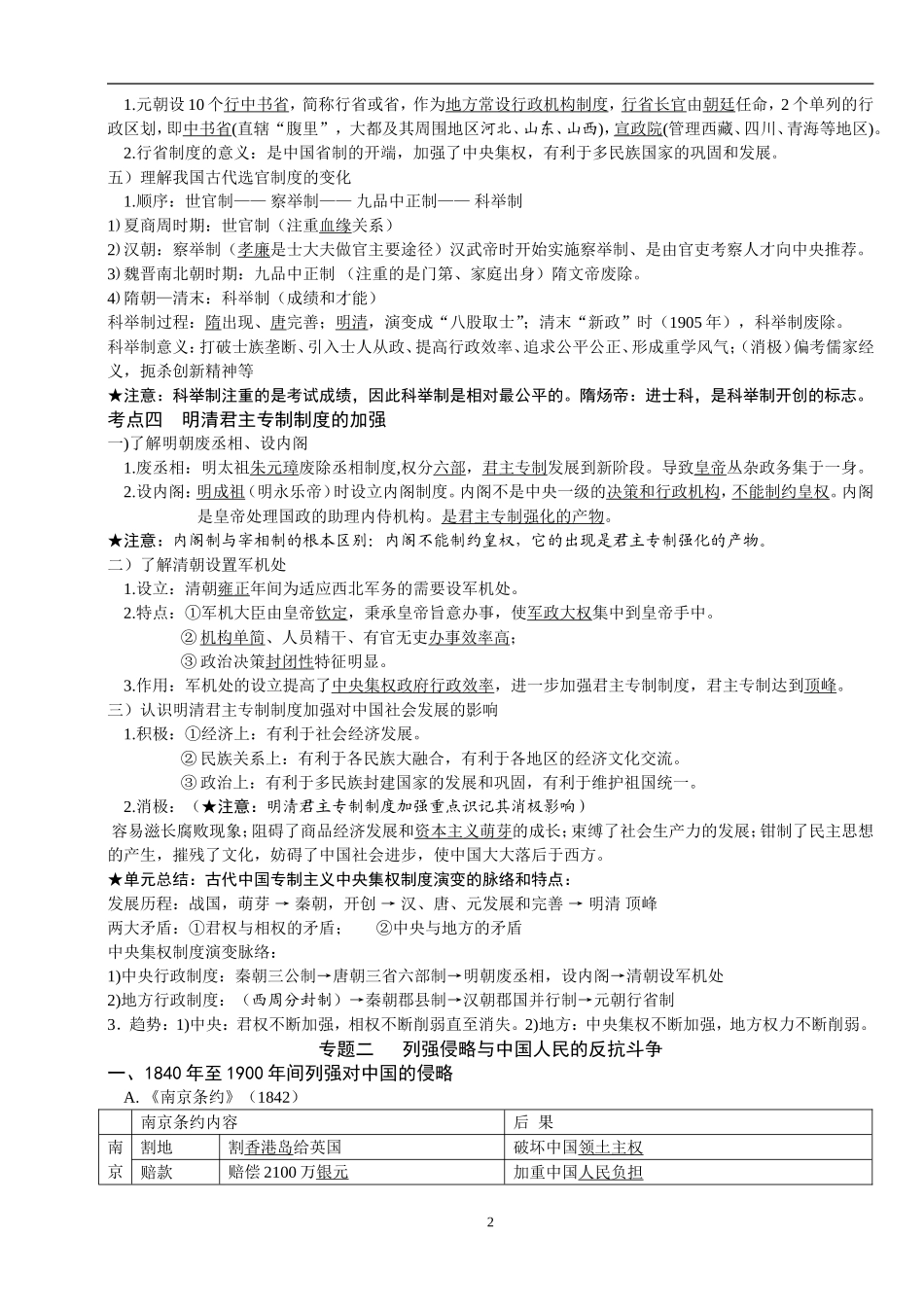 人民版历史必修一专题一到四知识整合.doc_第2页