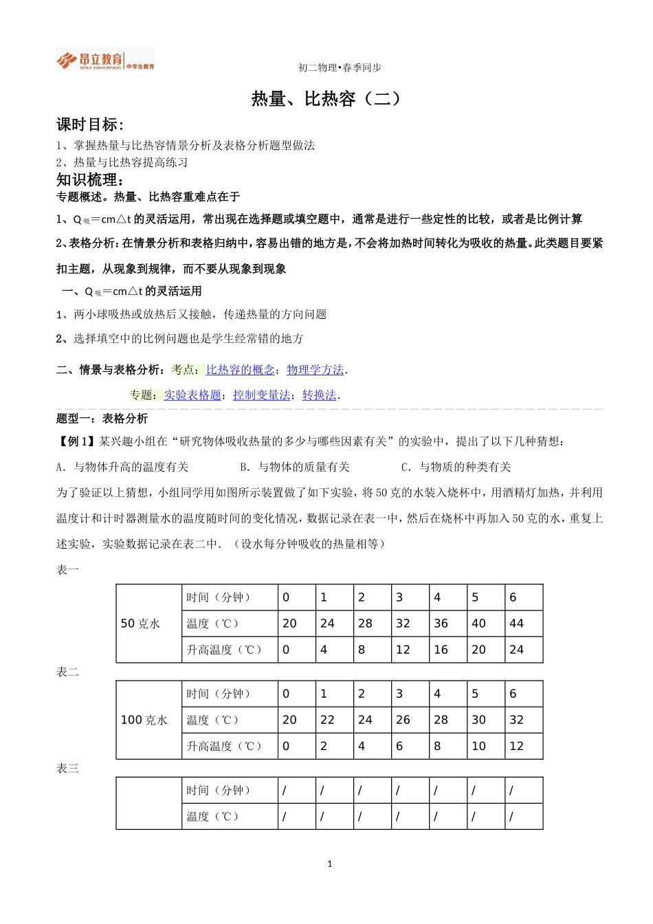 热量、比热容（二）实验加练习.doc_第1页