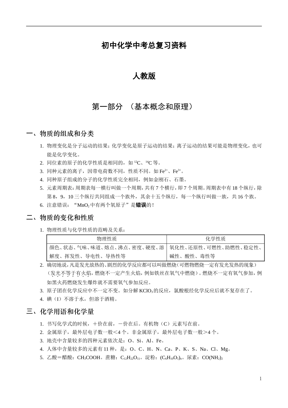 人教版化学中考总复习资料.doc_第1页