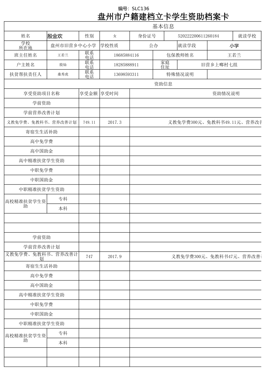 （李莲）1108盘州市建档立卡资助档案卡.xlsx_第2页