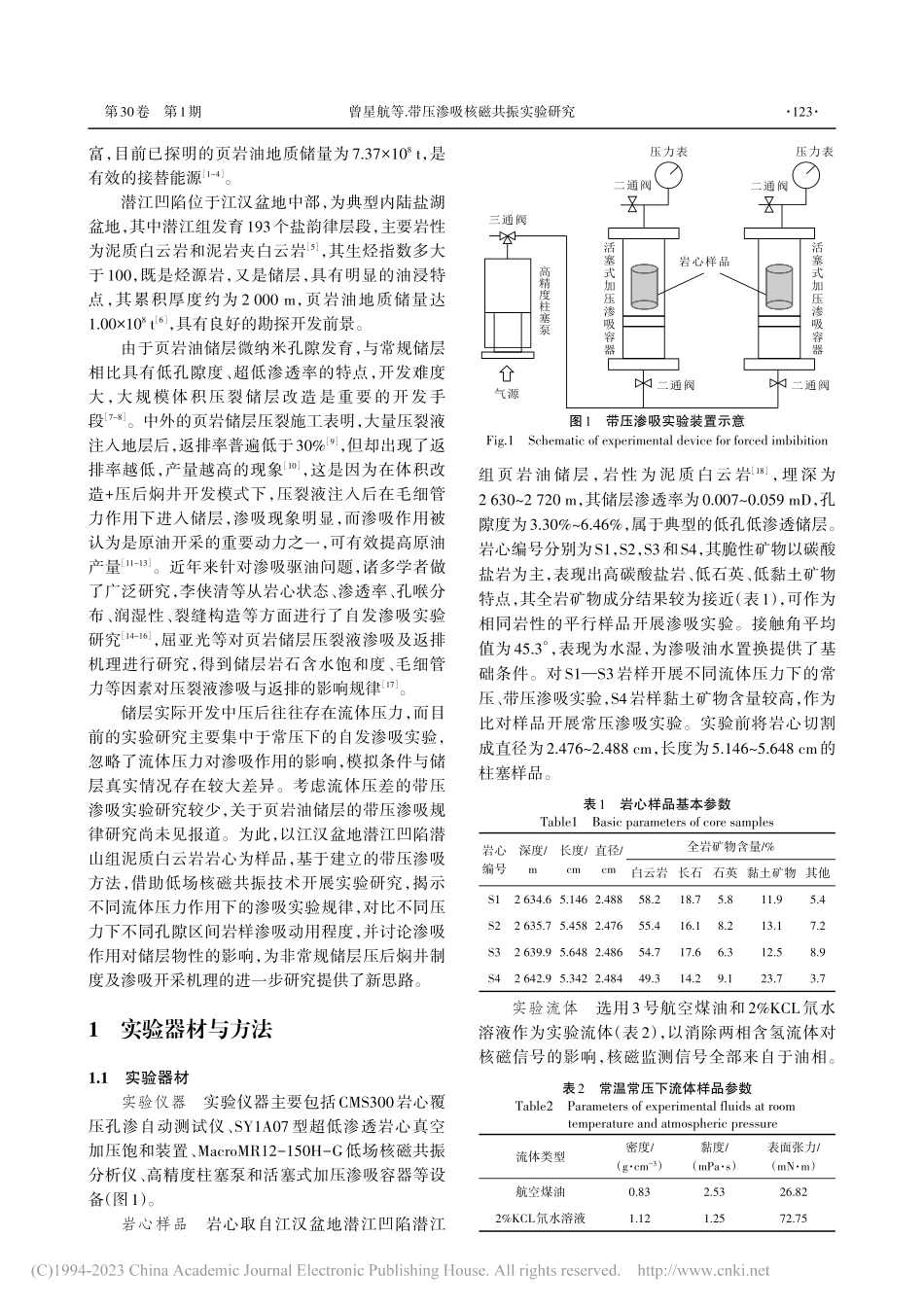 带压渗吸核磁共振实验研究—...江凹陷潜江组泥质白云岩为例_曾星航.pdf_第2页