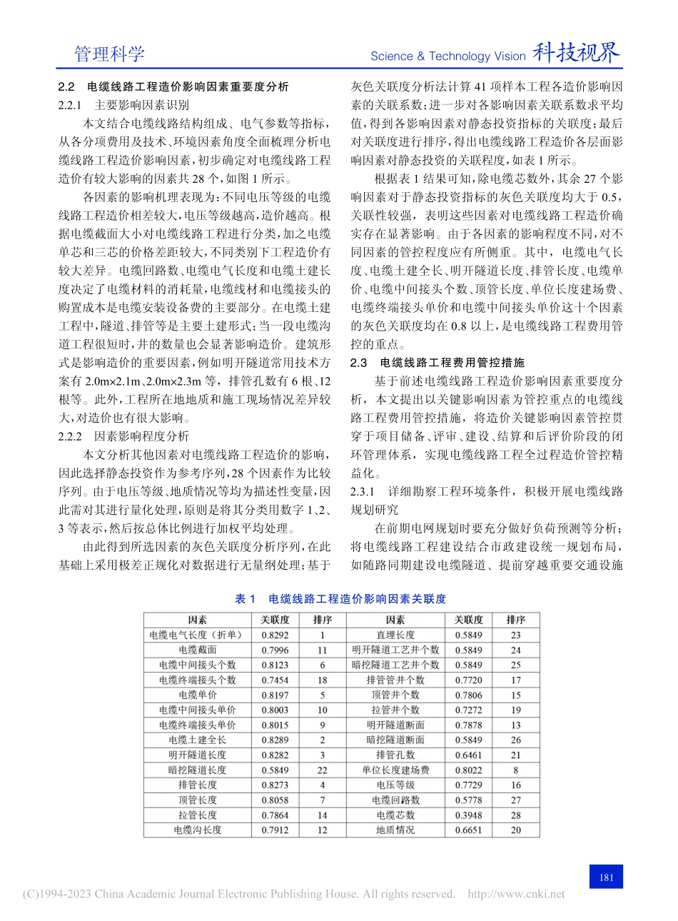 电缆线路工程造价影响因素重要度与费用管控措施探究_邓丽岚.pdf_第3页