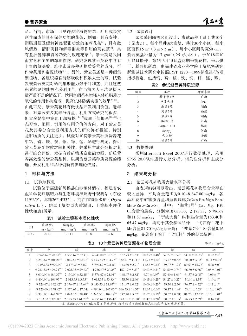 紫云英花矿物质成分及其开发为饮品营养价值分析_刘彩玲.pdf_第2页