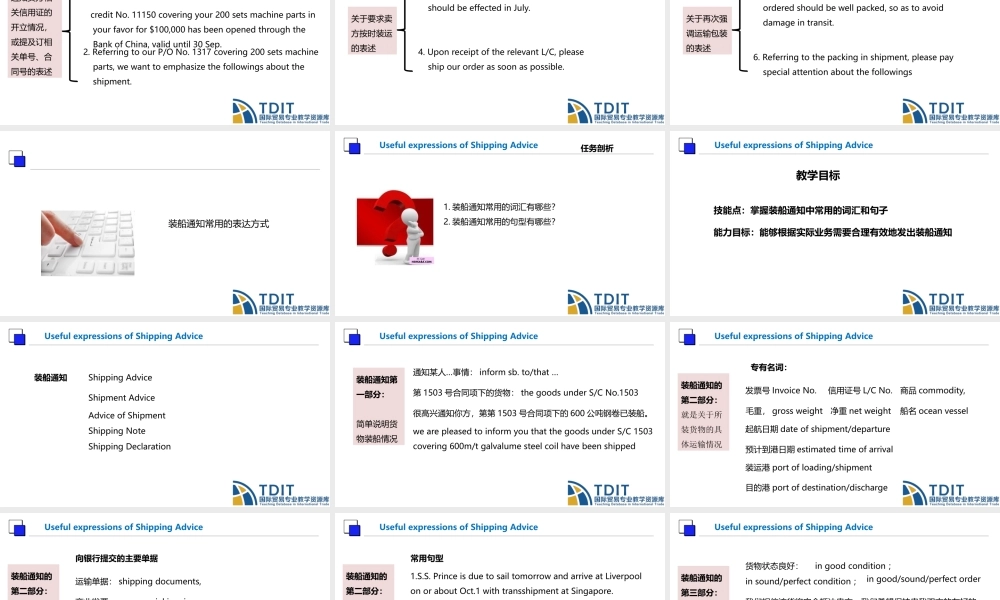 T12.3运输相关信函常用的表达方式.ppt