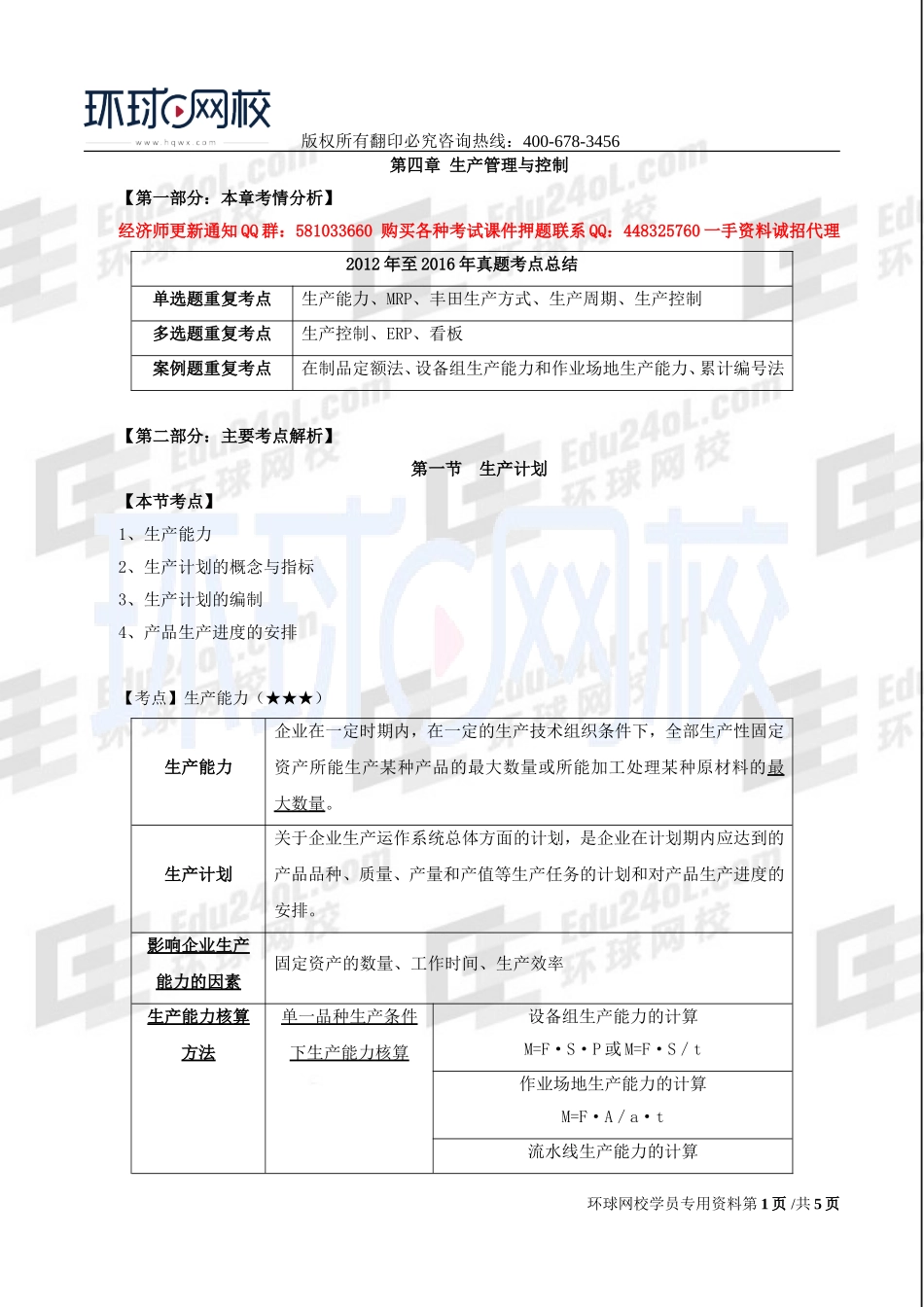 2017中级经济师-工商-考点强化班【孙晶晶】-07、第4章生产管理与控制（一）.doc_第1页