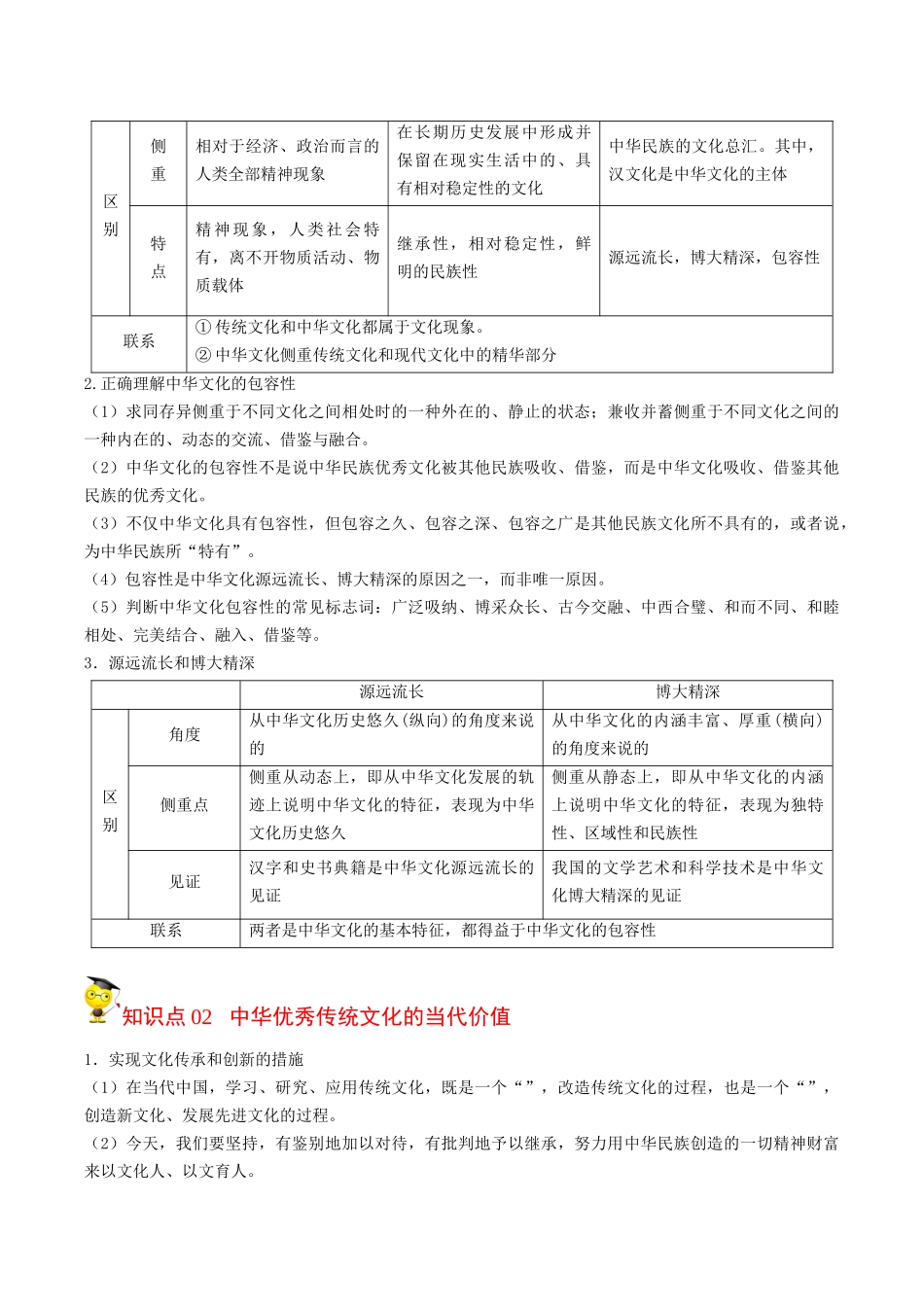 7.2正确认识中华传统文化（学生版）-高二政治同步精品讲义（统编版必修4）.docx_第2页
