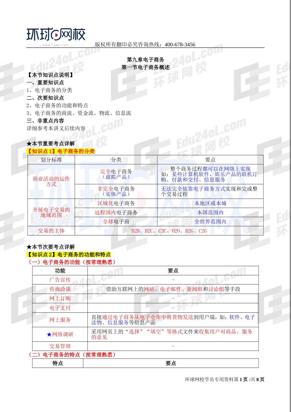 2017中级经济师-工商-考点强化班【李争】-14、第9章电子商务.doc_第1页