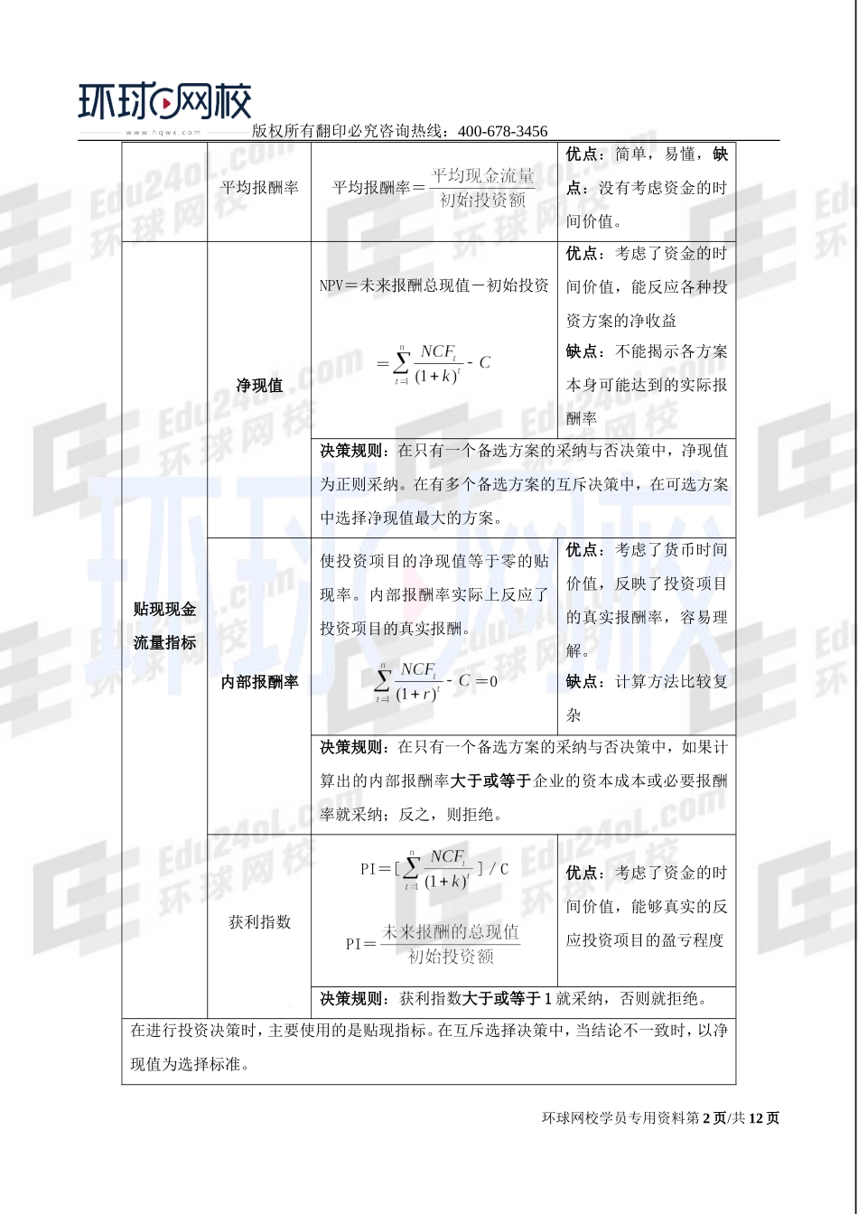 2017中级经济师-工商-考点强化班【孙晶晶】-13、第8章企业投融资决策及重组（二）.doc_第2页