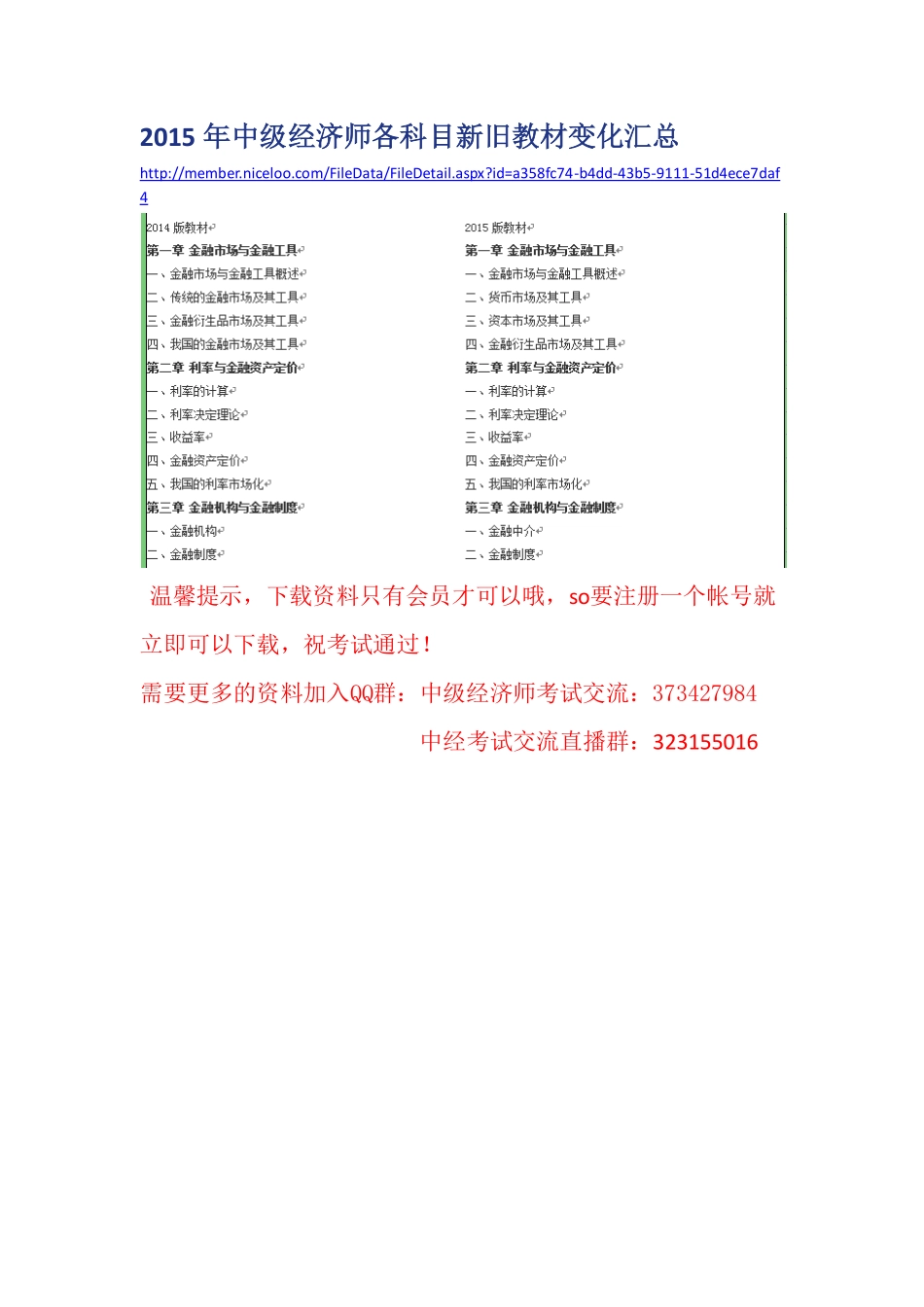 2015年中级经济师各科目新旧教材变化汇总.pdf_第1页