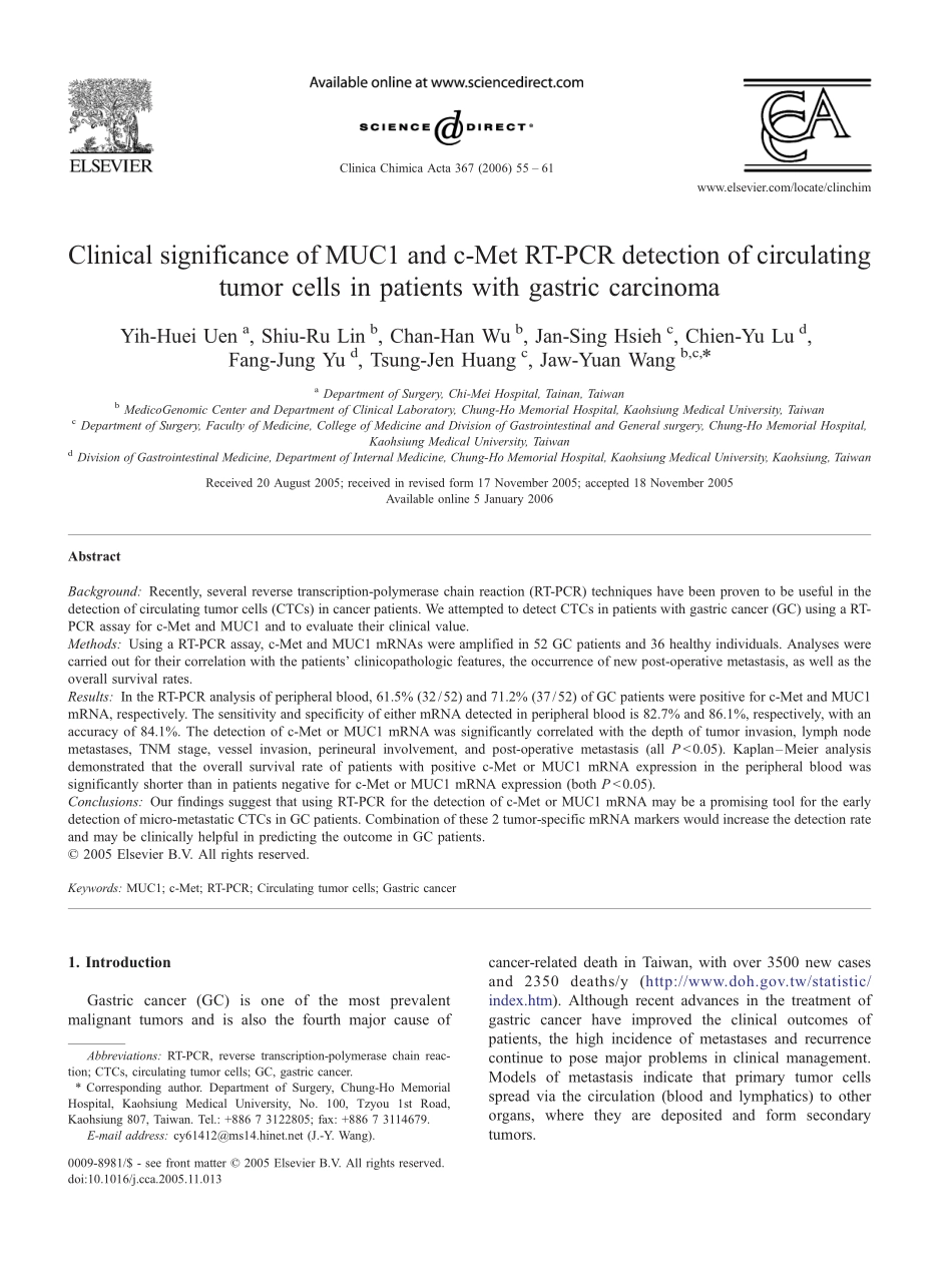 Clinical significance of MUC1 and c-Met RT-PCR detection of circulating tumor cells(1).pdf_第1页