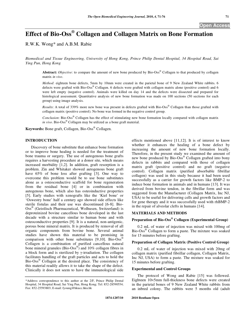 Effect of Bio-Oss® Collagen and Collagen Matrix on Bone Formation.pdf_第1页