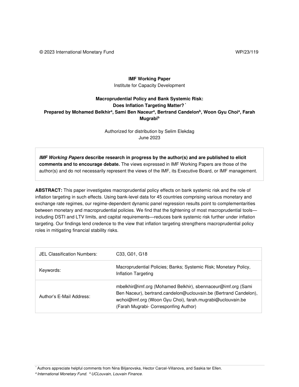 IMF-宏观审慎政策与银行系统性风险：通胀目标是否重要？（英）-2023-WN6.pdf_第3页