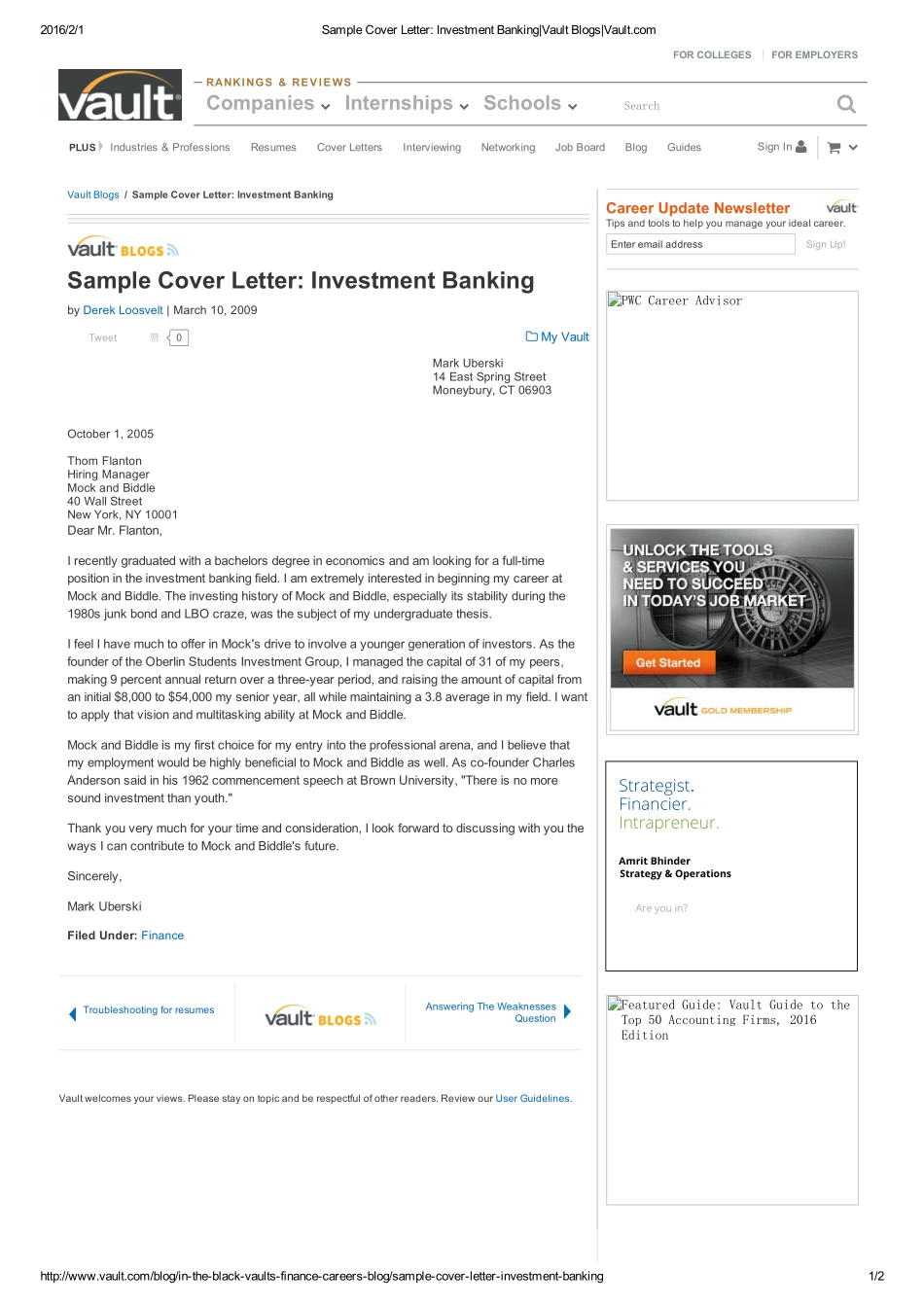 Sample Cover Letter_ Investment Banking_Vault Blogs_Vault(1).pdf_第1页