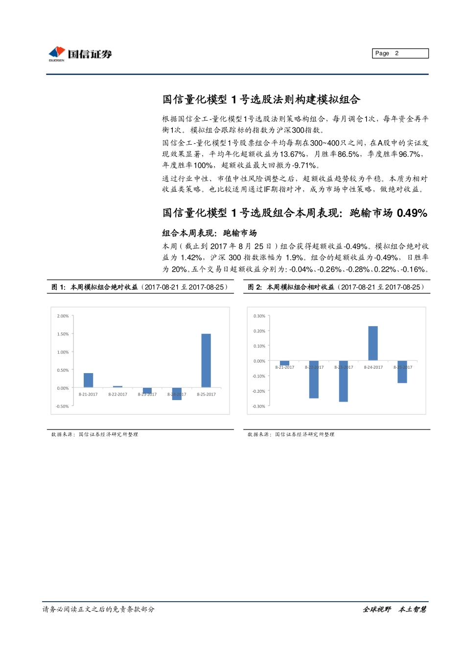 20170829-国信证券-国信金工-量化模型1号选股周报：本周组合超额收益-0.49%.pdf_第2页