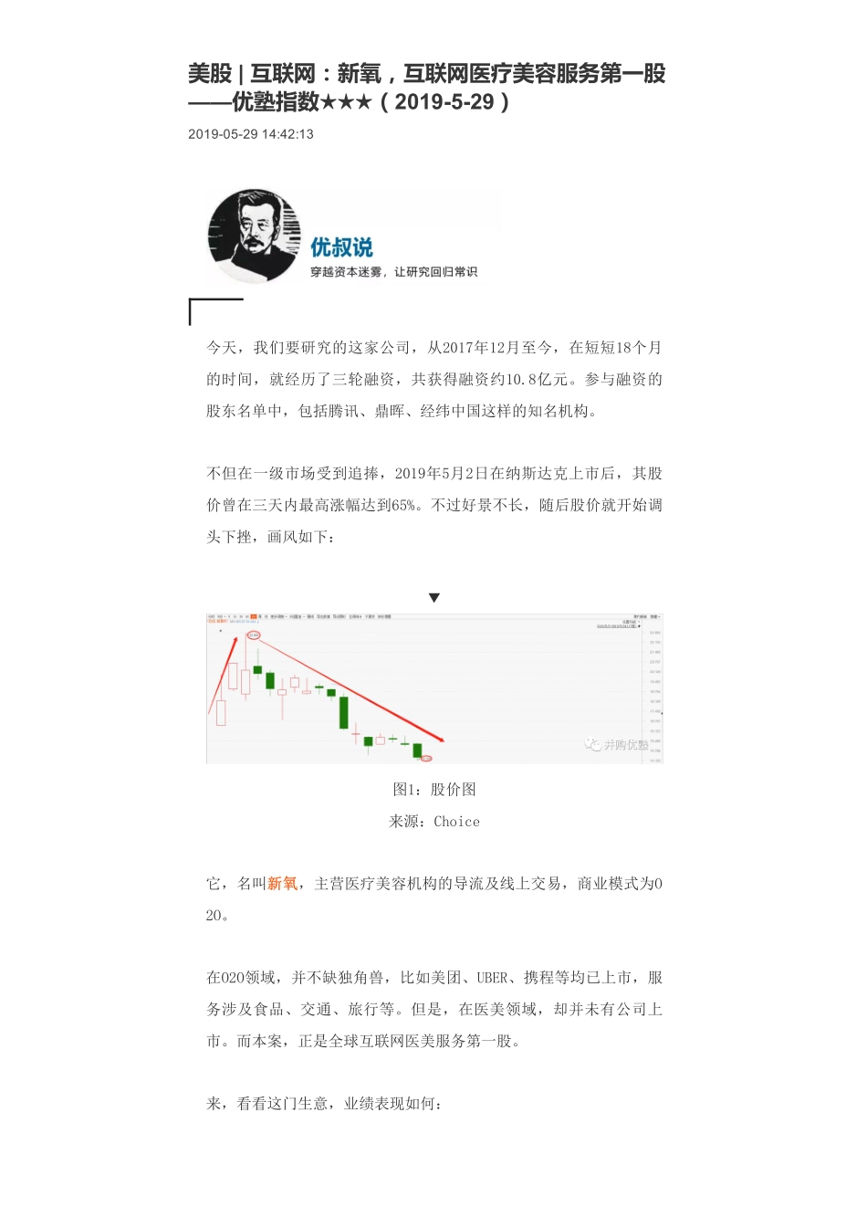 20190529美股 _ 互联网：新氧互联网医疗美容服务第一股-优塾指数★★★.pdf_第1页