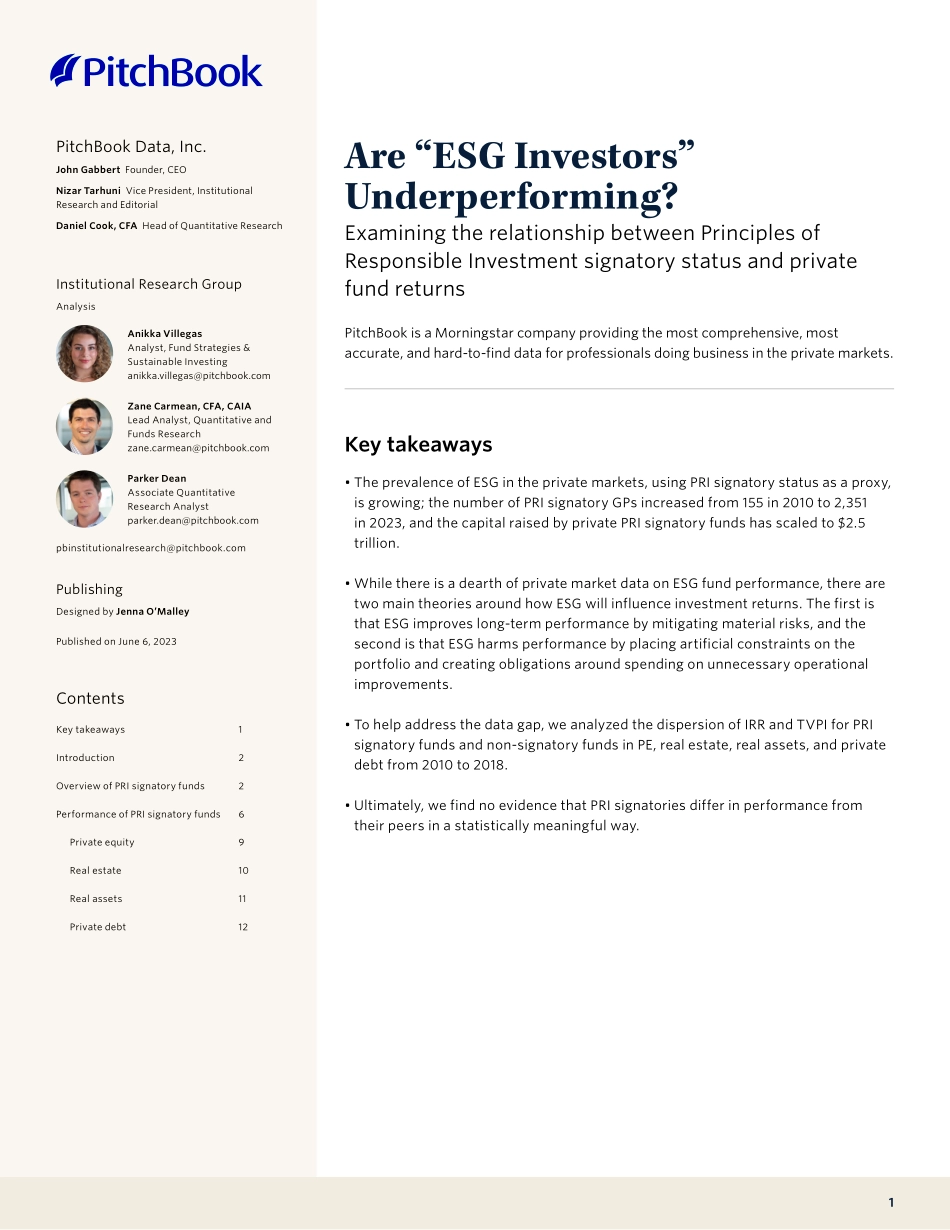 PitchBook分析师注：“ESG投资者”是否表现不佳？（英）-2023-12页-WN6.pdf_第1页