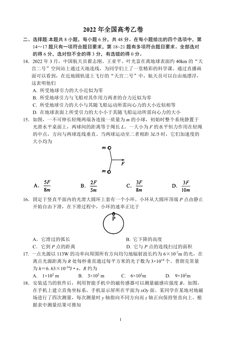 2022年高考物理全国乙卷.pdf_第1页