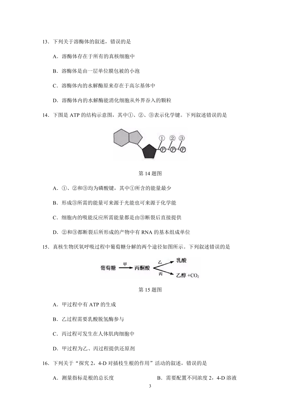 2019年浙江省高考生物【1月】（含解析版）(1).pdf_第3页