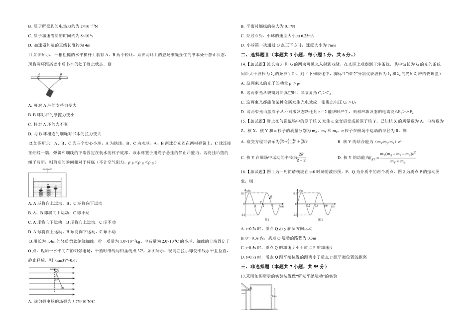 2019年浙江省高考物理【4月】（原卷版）(1).pdf_第2页