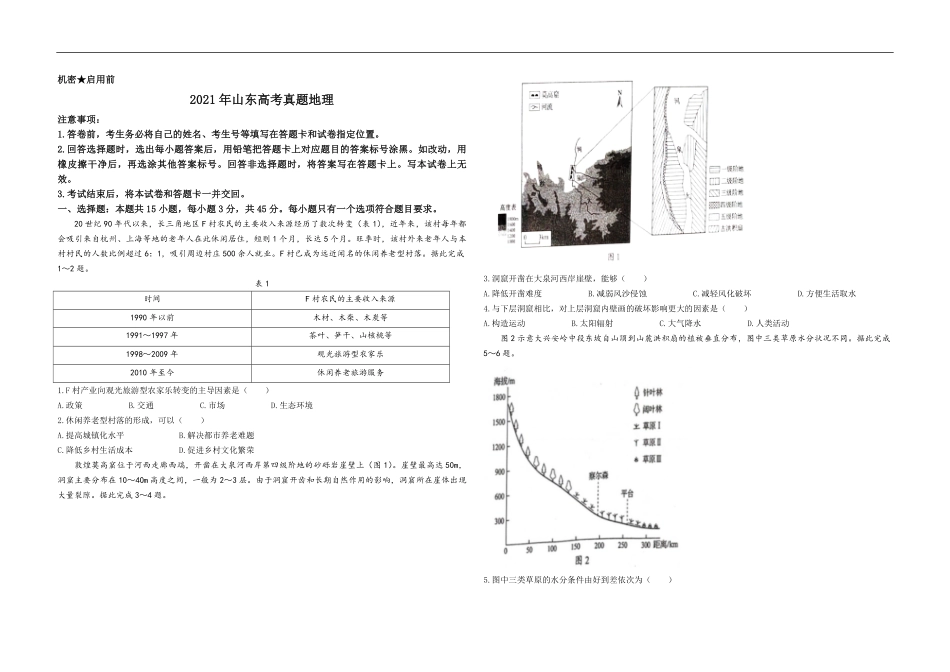 2021年高考真题 地理(山东卷)（原卷版）(1).pdf_第1页
