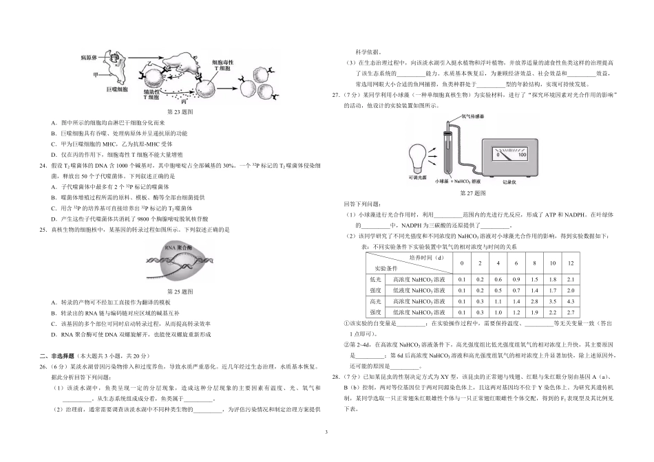 2019年浙江省高考生物【1月】（原卷版）(1).pdf_第3页