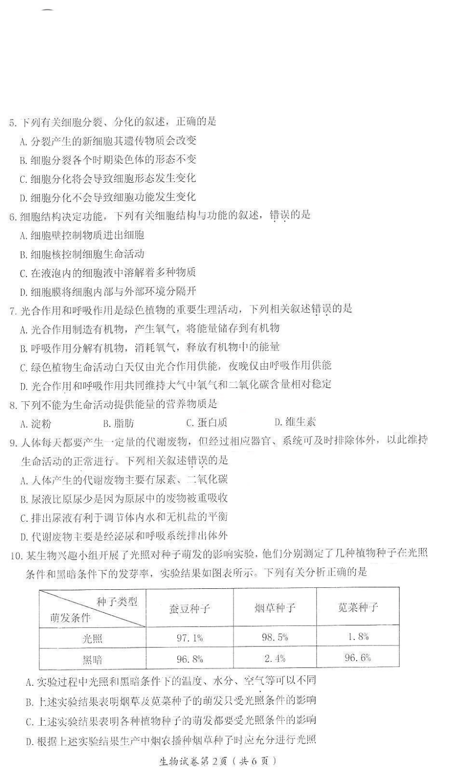 2021年四川省眉山市中考生物真题（含答案）.pdf_第2页