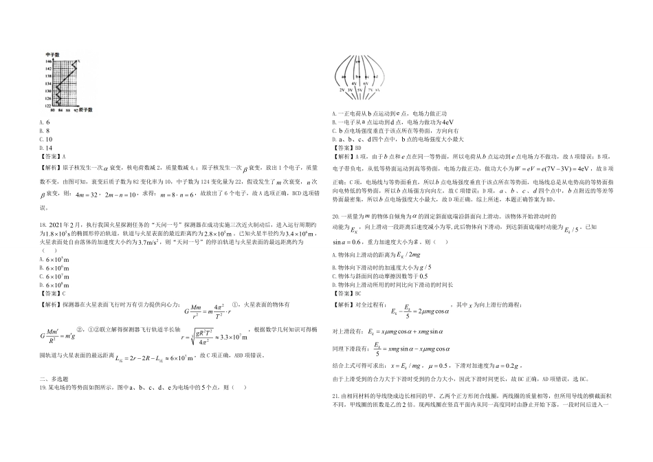 2021年全国统一高考物理试卷（新课标ⅲ）（含解析版）(1).pdf_第2页